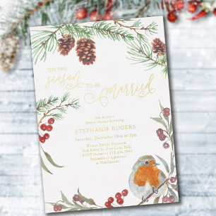 Tis The Season Robin Winter Bridal Shower Gold Folie Uitnodiging