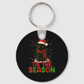 Tis' The Season Santa Hat Funny Black Cat Christma Sleutelhanger (Voorkant)