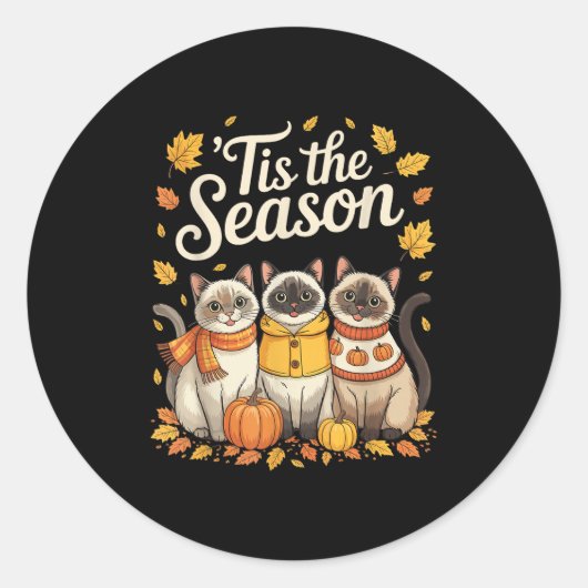 Tis The Season Siamese Cat Fall Autumn Pumpkin  Ronde Sticker (Voorkant)