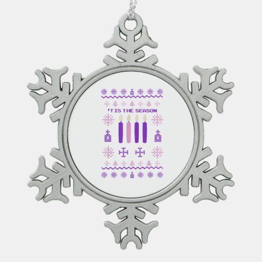 Tis The Season Sweater Christmas Xmas Catholic Tin Sneeuwvlok Ornament (Voorkant)