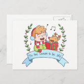 Tis the Season to be Jolly Boy Reindeer Carol Card Feestdagenkaart (Voorkant / Achterkant)