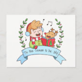 Tis the Season to be Jolly Boy Reindeer Carol Card Feestdagenkaart (Voorkant)