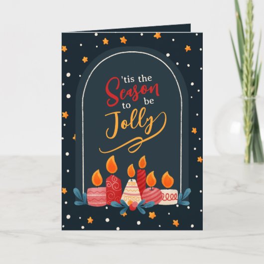 Tis the Season to Be Jolly Christmas Candle Card Kaart (Voorkant)