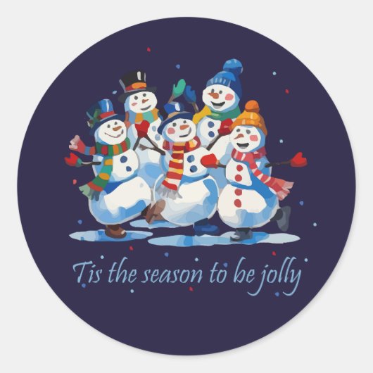 Tis the Season to be Jolly Dancing Jolly Snowmen Ronde Sticker (Voorkant)