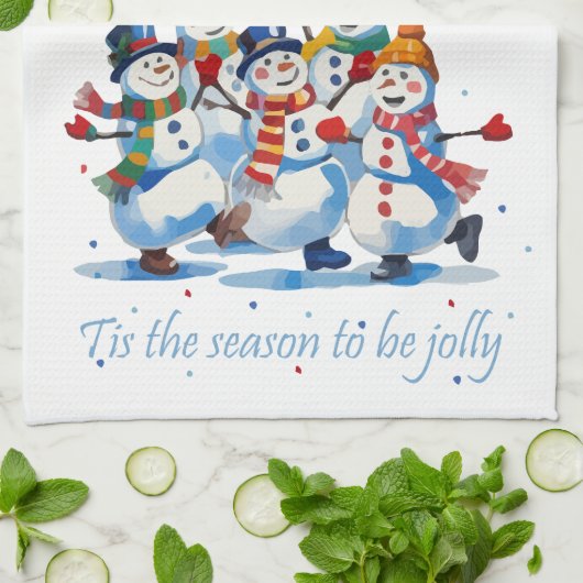 Tis the Season to be Jolly Dancing Jolly Snowmen Theedoek (Gevouwen)