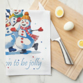 Tis the Season to be Jolly Dancing Jolly Snowmen Theedoek (Quarter Fold)