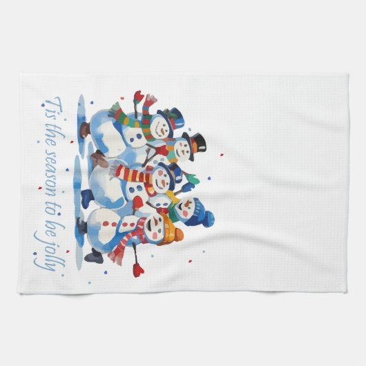 Tis the Season to be Jolly Dancing Jolly Snowmen Theedoek (Horizontaal)