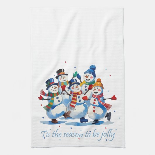 Tis the Season to be Jolly Dancing Jolly Snowmen Theedoek (Verticaal)