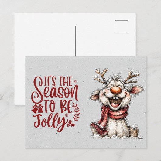 'Tis the Season To Be Jolly Laughing Reindeer Briefkaart (Voorkant / Achterkant)