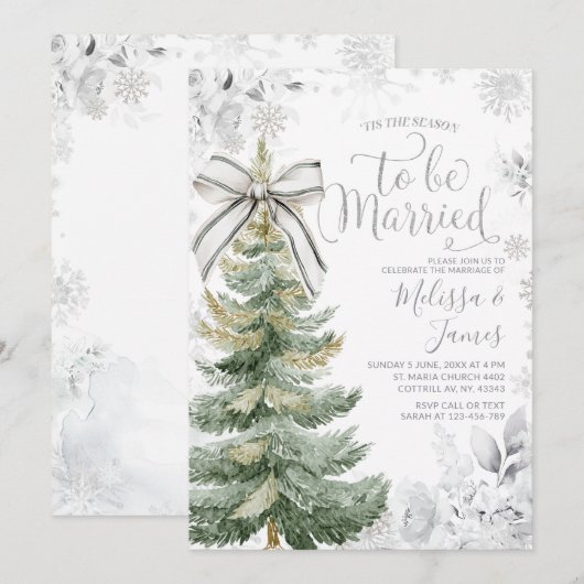 Tis the Season to be Married Silver Winter Wedding Kaart (Voorkant / Achterkant)