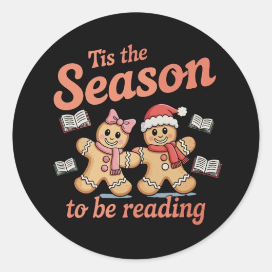 Tis The Season To Be Reading Gingerbread Christmas Ronde Sticker (Voorkant)