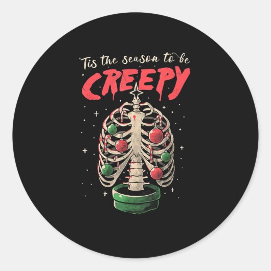 Tis The Season To Creepy Skeleton Tree Ronde Sticker (Voorkant)