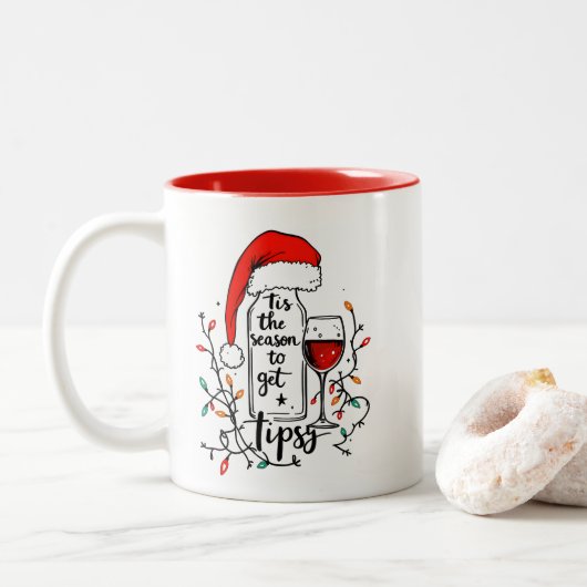 'Tis The Season to Get Tipsy Tweekleurige Koffiemok (Met donut)