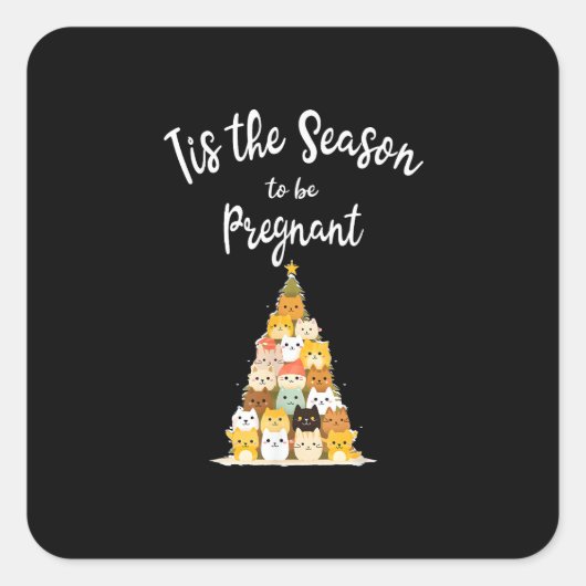 Tis The Season To Pregnant Cute Christmas Tree Men Vierkante Sticker (Voorkant)