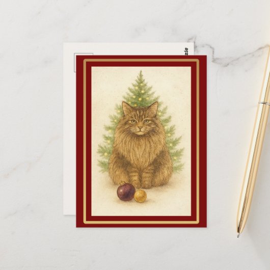 Tis the Season to Purr — Personalized Maine Coon Briefkaart (Voorkant / Achterkant in situ)