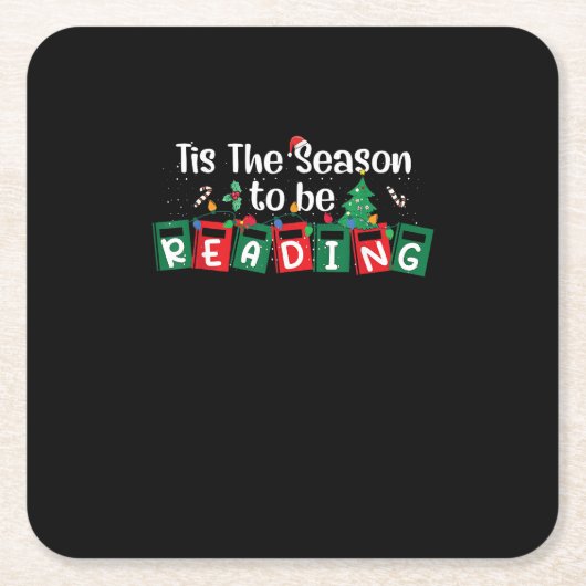Tis The Season To Reading Christmas Teacher Book Kartonnen Onderzetters (Voorkant)