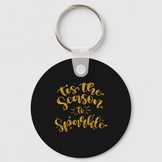 Tis The Season To Sparkle Gold Faux Glitter Sleutelhanger (Voorkant)