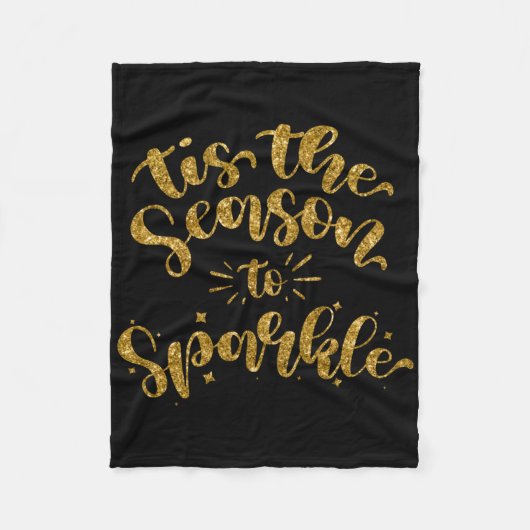Tis The Season To Sparkle Gold Faux Glitter T Shir Fleece Deken (Voorkant)