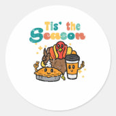 Tis The Season Turkey Coffee Retro Thanksgiving Fa Ronde Sticker (Voorkant)
