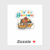 Tis The Season Turkey Coffee Retro Thanksgiving Fa Sticker (Vel)
