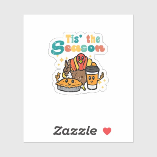 Tis The Season Turkey Coffee Retro Thanksgiving Fa Sticker (Vel)