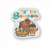 Tis The Season Turkey Coffee Retro Thanksgiving Fa Sticker (Voorkant)