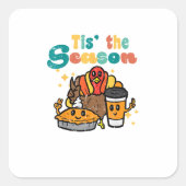 Tis The Season Turkey Coffee Retro Thanksgiving Fa Vierkante Sticker (Voorkant)