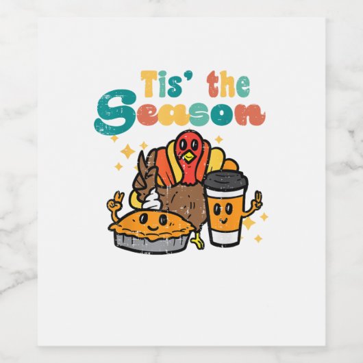 Tis The Season Turkey Coffee Retro Thanksgiving Fa Wijn Etiket (Enkel label)