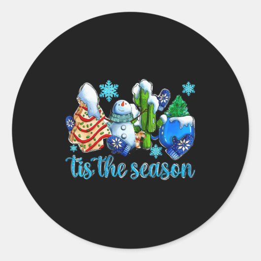 Tis The Season Winter And Snowman Christmas Family Ronde Sticker (Voorkant)