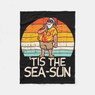 Tis The Zee Zon Santa Zonsondergang Retro Kerstmis Fleece Deken