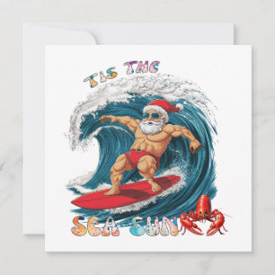 Tis The Zee-Zon - Surfende Kerstman Feestdagenkaart