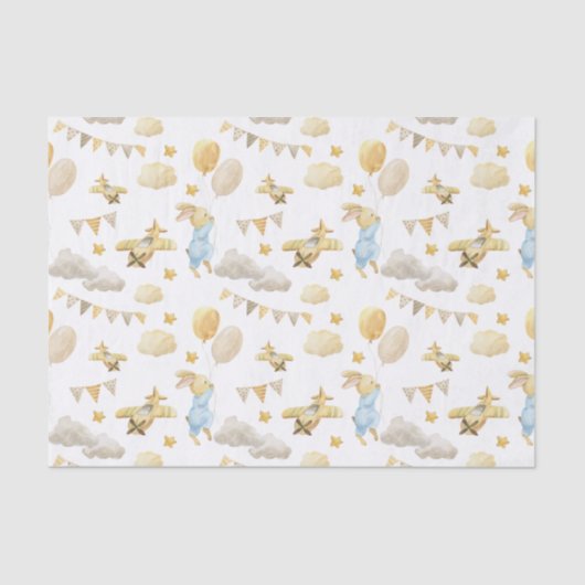 Tissue Paper (25cm x 38cm) - Rabbit With Balloons Tissuepapier (Voorkant)