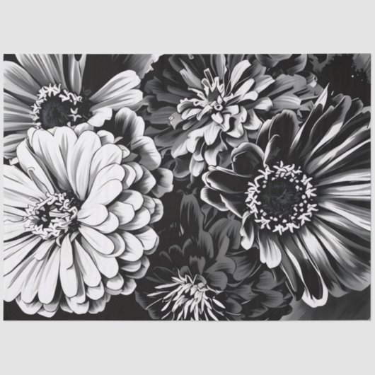 Tissue paper black and white flowers tissuepapier (Voorkant)