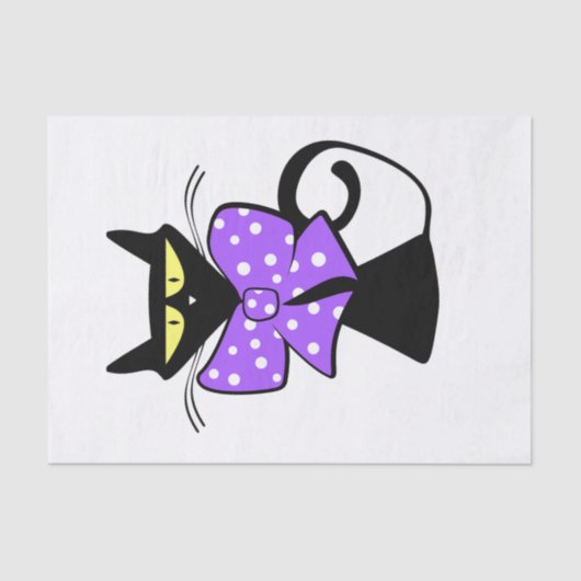 Tissue Paper Black Cat Paars Bow Tissuepapier (Voorkant)