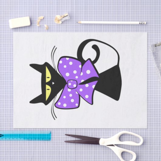 Tissue Paper Black Cat Paars Bow Tissuepapier (Craft)