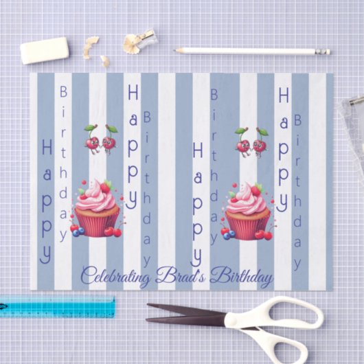 Tissue Paper Blue & White Stripe Birthday  Tissuepapier (Craft)