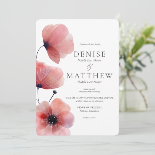 Tissue Paper Klaprozen Trouw Uitnodiging (Staand voorkant)