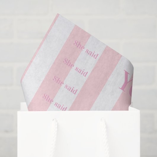 Tissue Paper Pink & White Stripe She said Yes! Tissuepapier (Cadeauzakje)