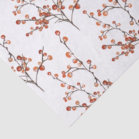 Tissue Paper Red Ilex Berry Branches Tissuepapier (Detail)