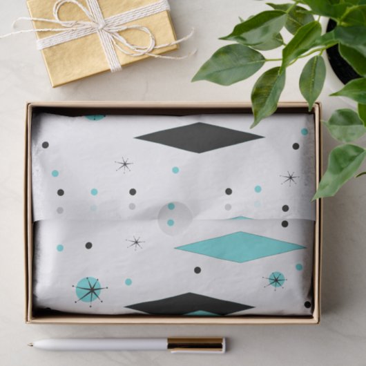 Tissue paper Retro Turquoise Diamonds & Starbursts Tissuepapier (Geschenk)