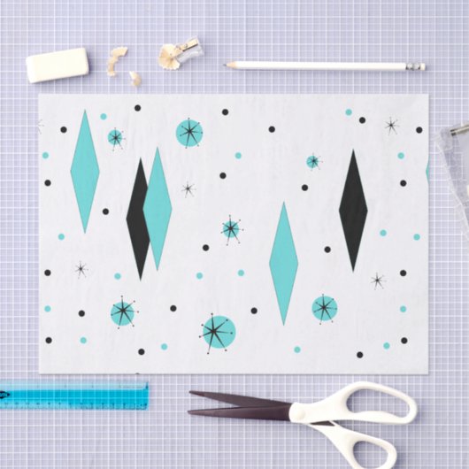 Tissue paper Retro Turquoise Diamonds & Starbursts Tissuepapier (Craft)