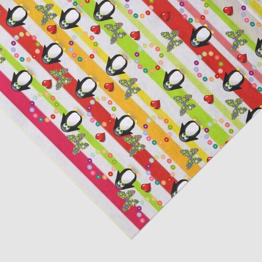 Tissue Paper Stripe Penguin Red Hearts Tissuepapier (Detail)
