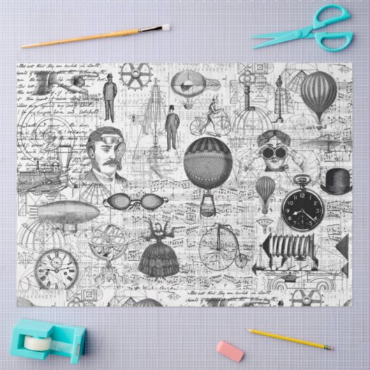 Tissue Paper, zwart-wit, Steampunk & Script Tissuepapier (Craft)