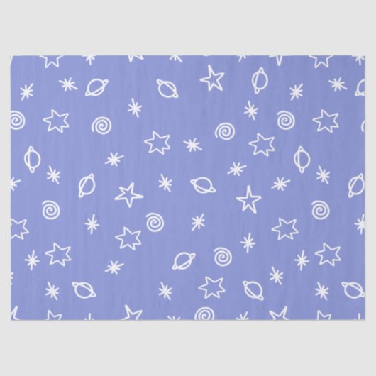 Tissuepapier Blauwe Ruimte Doodle Sterren Planeten (Voorkant)