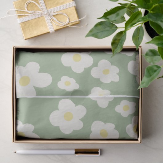 Tissuepapier, groen met witte bloemen. tissuepapier (Geschenk)