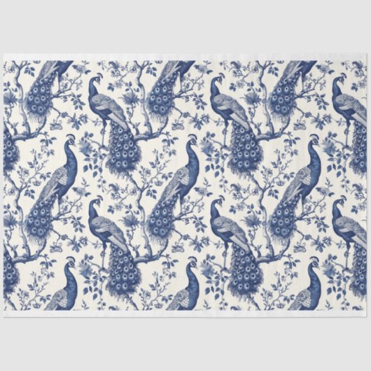 Tissuepapier met bamboe-ornament en pauw in chinoi (Voorkant)