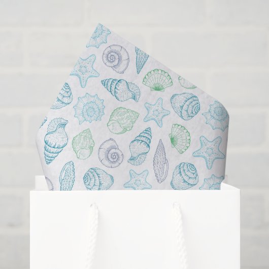 Tissuepapier met schelpen, decoupage strand kust (Cadeauzakje)