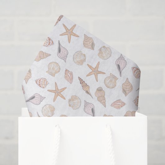 Tissuepapier met schelpen, decoupage strand kust (Cadeauzakje)