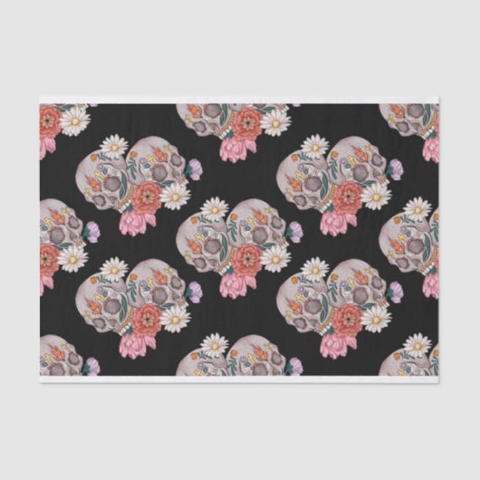 Tissuepapier met vintage suiker schedel bloemen vo (Voorkant)