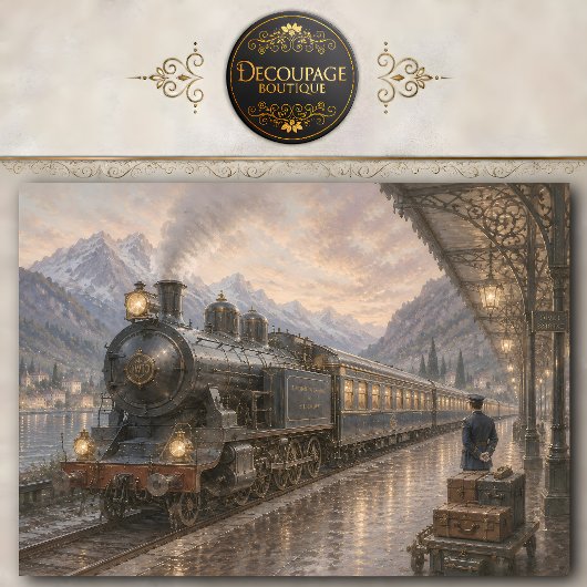 Tissuepapier met vintage treinstation